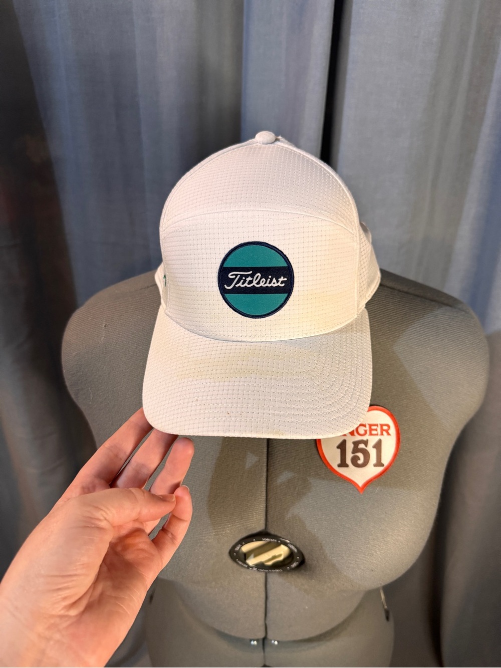 Titleist White Golf Hat with Teal and Navy Logo Patch